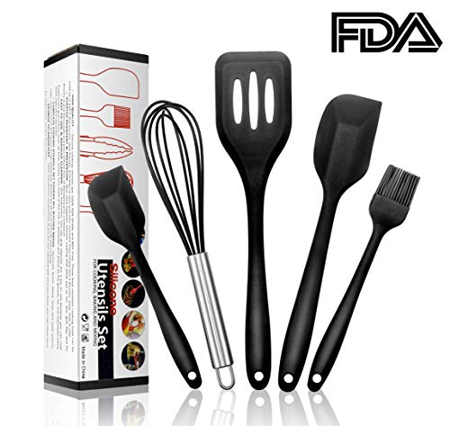 5 Piece Silicone Kitchen Cooking Baking Utensils Set, 600℉Heat-Resistant Non-Scratch Silicone Spatula With Comfortable Hold, Rubber Spatulas Hygienic Solid Coating - Eggbeater/2 Spatulas/Brush/Turne