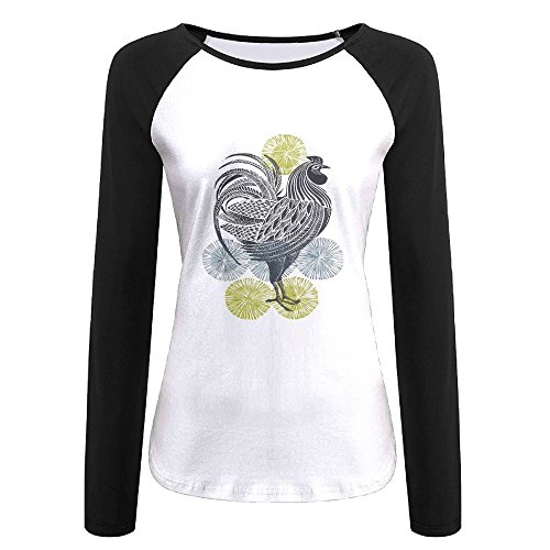 Women's Funny Cool A Magnificent Rooster Chicken Clipping Flower T-Shirt Humor Graphic Long Sleeve Raglan Shirt