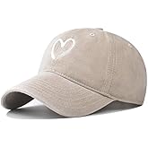 Agturber Women's Vintage Washed Baseball Cap Adjustable Cute Heart Graphic Cotton Dad Hat