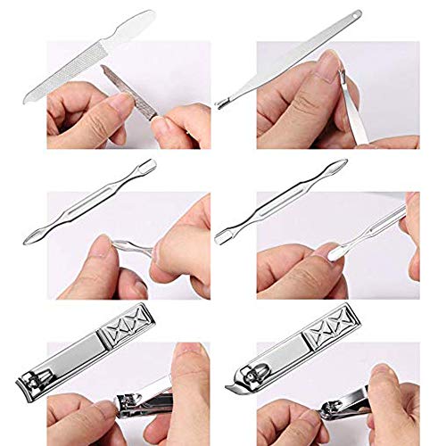 ONDY Manicure Pedicure Set Nail Clippers Travel Hygiene Kit Stainless Steel Nail Cutter Care Set Scissor Tweezer Knife Ear Pick Utility Grooming Tools with Fine PU Leather Travel Case (Blue Diamond) - Thumbnail 2