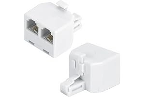 YIENFBEV Phone line Splitter, RJ11 Wall Plate Male Plug to Dual RJ11 Female Socket Adapter 2 Pack - White