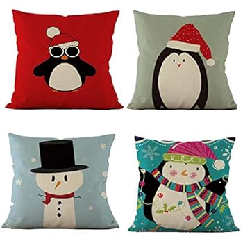 Christmas Animal Penguin red hat ski Christmas Tree Cotton Linen Decorative Throw Pillow Case Cushion Cover Pillow case 18