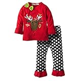 Big Elephant Baby Girls' 2 Piece Christmas Elk Tee and Pants Clothing Set G97