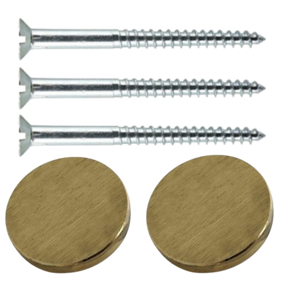 Mirror Screws - 50mm & 19mm Brushed Brass Flat Head, Decorative Cap Covers, Pack of 8 for Mirror Tables, Bath Plates, Wardrobes & Glass Signs