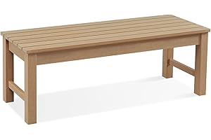 ACUEL Outdoor Bench Poly Lumber, 2 Person Outdoor Dining Bench, All Weather Garden Bench, 48" Patio Backless Bench, Outside Bench for Park, Porch, and Entryway, Picnic Outdoor Seating (Teak Color)