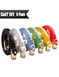 CAT7 Shielded Ethernet Patch Cable 5 ft 6 Pack (más alto velocidad Cable) Flat ineternet Cable de red con conector RJ45 Snagless para Modem, Router, LAN, del computadora
