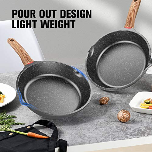 Ms.life Nonstick Induction Granite Stone Frying Pan, Skillets with Heat