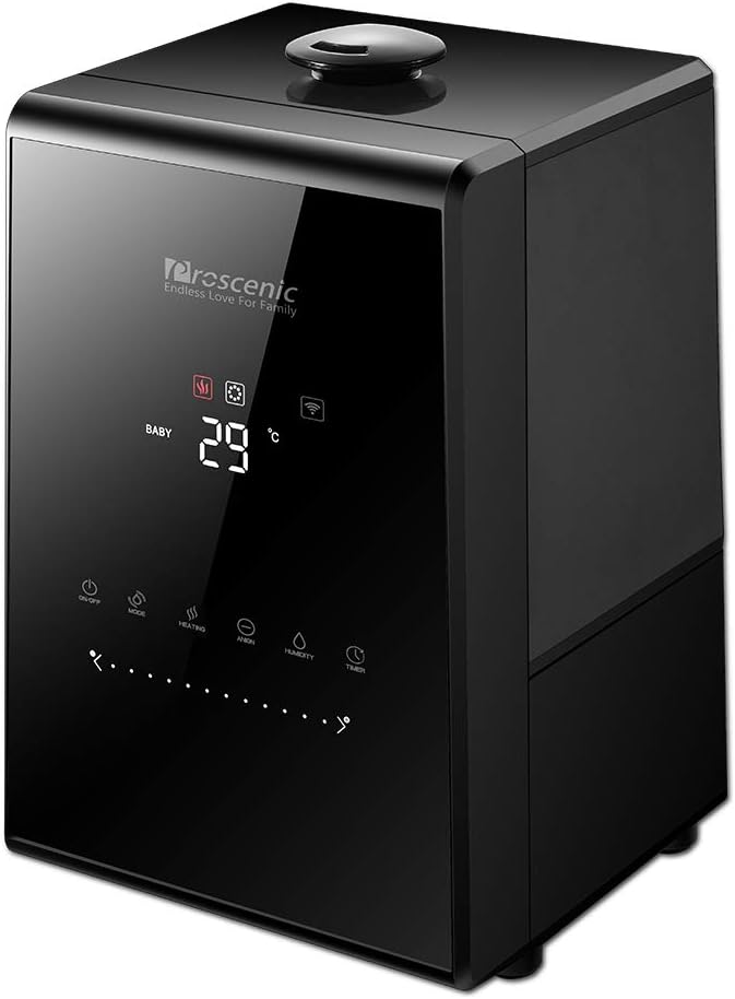 Proscenic 807C Humidifiers, with App Control, Warm and Cool Mist, Customized Humidity, 7 Adjustable, Baby Mode, 5.5L Large Capacity Vaporizer for Bedroom, Black