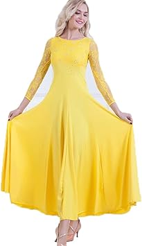 Amazon 大きいサイズ 社交ダンス モダンダンス衣装 ワルツ専用ドレス シースルー 長袖ワンピース レッスン着 ラテンダンス フラメンコ ルンバ サンバ 練習競技着デモ用 スタンダード発表会用演出服 全6色 Longtao 社交ダンス