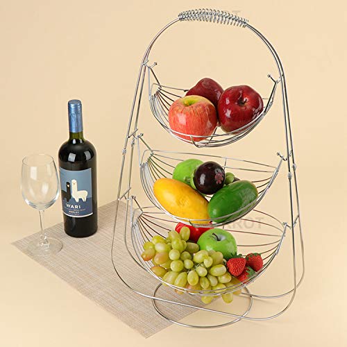 LOMOFI 3 Tier Fruit Baskets Stand Stainless Steel Hammock Fruit Bowl