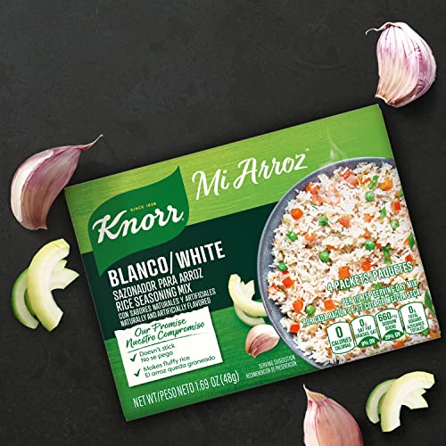 KNORR MI ARROZ RICE SEASONING MIX ADD AUTHENTIC FLAVOR TO ANY DISH WHITE DELICIOUS HOMEMADE FLAVOR IN OUR SEASONINGS 1.69 OZ, 4 COUNT