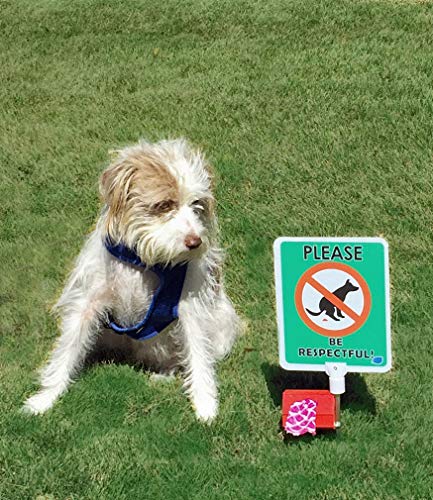 No Poop Dog Signs Poop Bag Dispenser | Stop Dogs from Pooping On Your Lawn | Sign Reads:Please Be Respectful | Protect Property | No Poo | No Pooper Scooper | Biodegradable (Please Be Respectful)
