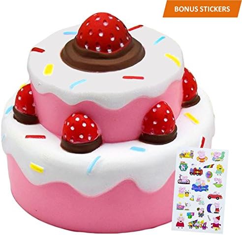 FabQuality SPECIAL OFFER Slow rising squishies Cake With Cute Stickers – Soft, Colorful, Squeezable, Fun,Educational – For Party Favors, Birthdays, Fine Motor Skills, Hand To Eye Coordination,School,