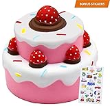 Slow rising squishies Cake with BONUS STICKERS INCLUDED - toy Squishy Kawaii Jumbo Stress Relief Scented Squishy Toys For Kids and Adults, Pink Strawberry Cake
