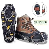MIABOO Ice Cleats Crampons Traction Sonw Grips with 19 Stainless Steel Spikes and Durable Silicone, Shoe Talons Anti-Slip Boots Spikes for Hiking Fishing Walking Climbing Mountaineering