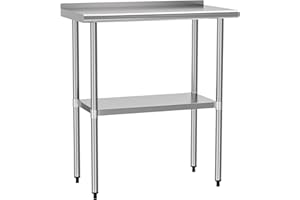 HOCCOT Stainless Steel Table for Prep & Work 18" X 30" inches with Adjustable Shelf and Backsplash, Commercial Workstations, Utility Table in Kitchen Garage Laundry Room Outdoor BBQ