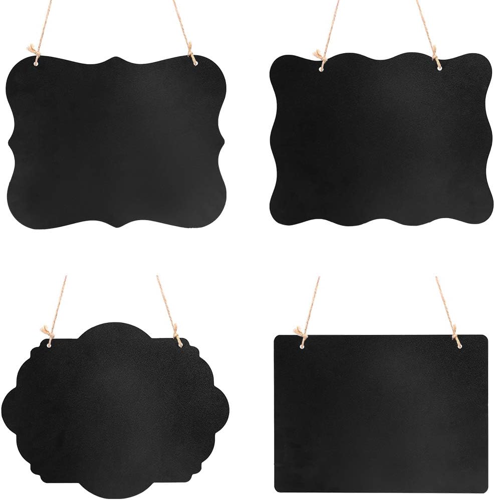 VSADEY 4 Pack Chalkboard Sign Hanging, Double-Sided Erasable Message Board, Small Hanging Liquid Chalkboard Signs with Hanging String for Wedding, Bar, Cafe, Restaurant : Office Products