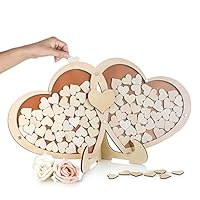 Unique Wedding Guest Book Alternative, Large Rustic Visitors Book with 100pcs Wooden Hearts, Wood Frame Drop Box Guestbooks with Stand Wedding Planner by Nuptio (Double Hearts Frame)