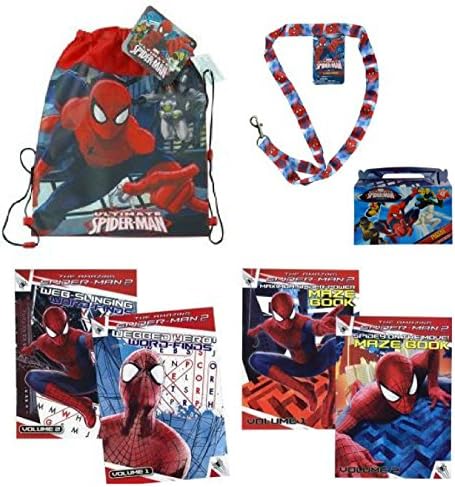 Amazing Spiderman Christmas Stocking Stuffer - Includes Sling Bag, Lanyard, 48 pc Puzzles, (2) 80 pg Maze Books, and (2) 80 pg Word Find Books