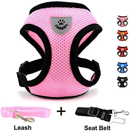 DogJog Mesh Dog Harness with Padded Vest for Puppy and Cats (Large, Pink)