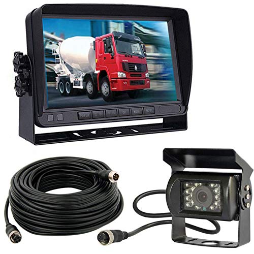 12V-24V Vehicle Rear View Camera System 7" TFT LCD HD Monitor with Sun Visor + 4Pin Waterproof Reversing 18LED Night Vision Backup Camera for RV/Bus/Trailer/Truck