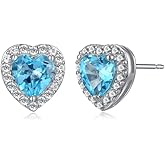 Amazon Essentials Sterling Silver Birthstone and Created White Sapphire Halo Heart Stud Earrings (previously Amazon Collection)