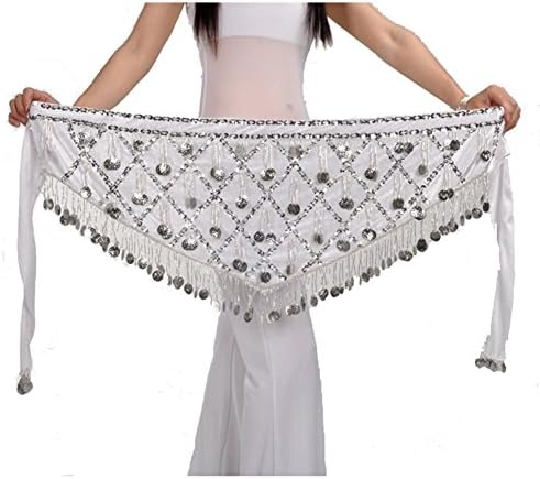belly dance women hip scarf scarves wrap triangular velvet silver coin dangling tassel waist chain skirt belt