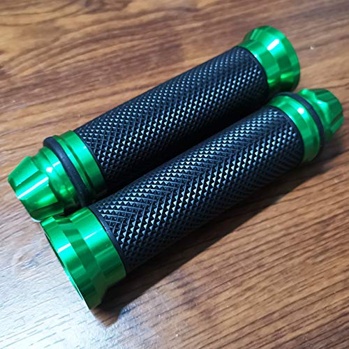 Yibid Motorcycle Universal Motorcycle Aluminum & Rubber Hand Grips for 7/8" 22mm Handlebar Sports Bike Chopper Cruiser Street Bike (Green Thruster Grips)