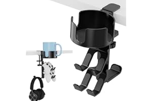 LOLYER 360° Rotating Controller Headphone Holder - Larger Desk Cup Holder with Adjustable Headset Hanger Controller Stand | Clamp On Desk Organizer | Gaming Desk Pc Accessories
