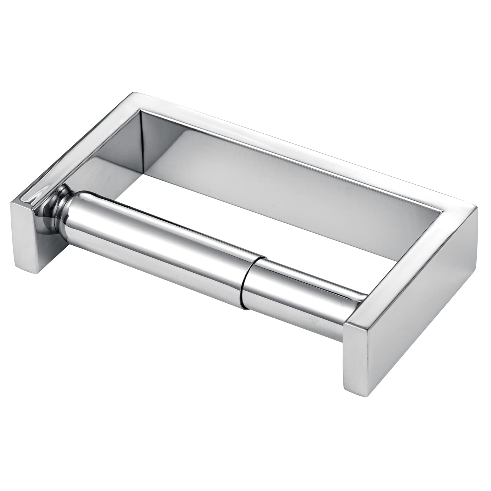 YUET All Metal Toilet Roll Holder Paper Holders Spring Loaded Wall Mounted Flexible Mounting Tissue Stand Hanger Bathroom Kitchen Storage Silver SUS 304 Stainless Steel Polished Finish (Chrome)