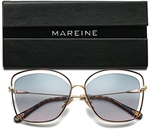 MAREINE Liss Square Sunglasses Gorgeous Gradual Color Lens Double Frame-Tortoise Frame/Gradual Green Lens