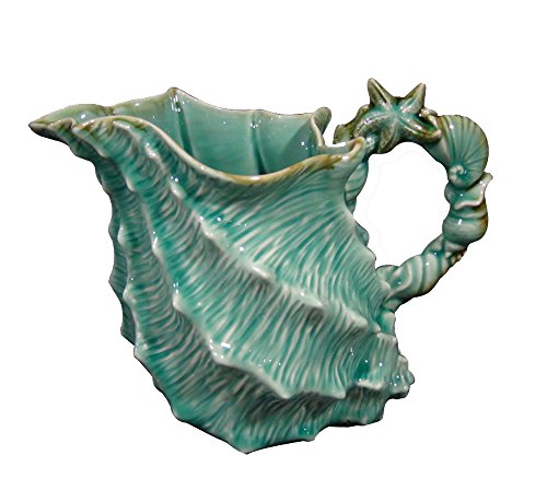 Blue Sky Ceramic Shell Figural Pitcher, 10 x 6 x 7.5", Blue