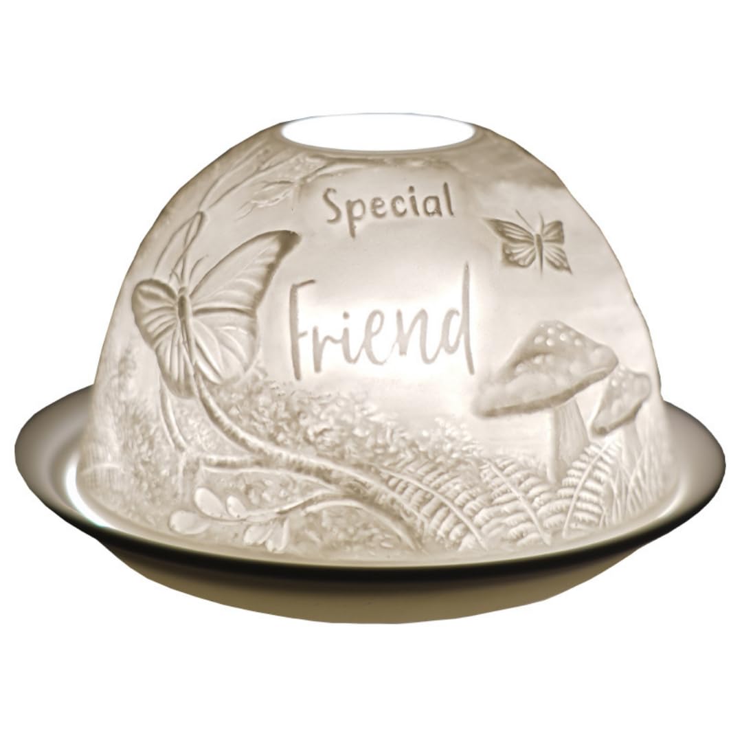 Cello Porcelain Tealight Holder Dome - Special Friend Design with 3D Projection Image & Message Scented Unscented LED Candle Wax Warmer Mum Dad Sister Brother Gifts Ornament Home Birthday Present