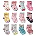 12 Pairs Toddler Girl Grip Socks Non Skid Cotton Crew Socks, Baby Socks Girl Anti Slip Socks for Kids Girls (12 Pairs, 6-12 Months)