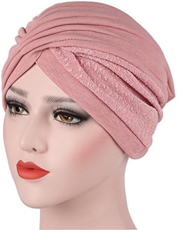 Aodewe Elastic Cap Turban Muslim India Hat Muslim Ruffle Cancer Chemo Hat Beanie Scarf Turban Head Wrap Cap