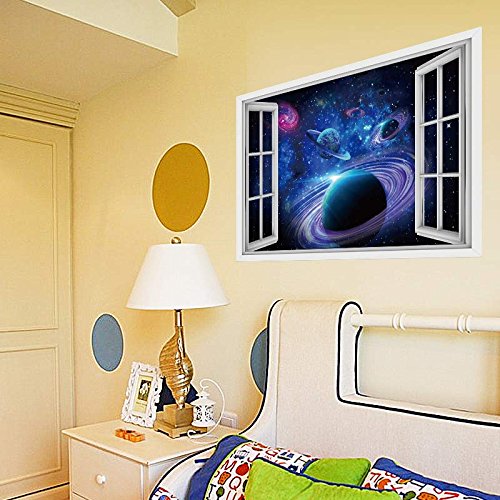 CNUSER Window View Wall Murals, 3D Space Stickers,Outer Star Wall Decals Milky Way Galaxy Decorations - Thumbnail 5