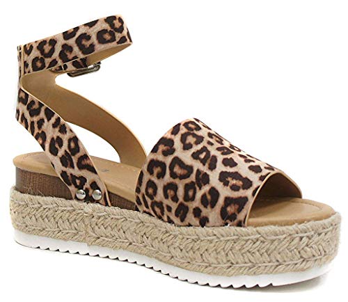 Soda Topic Casual Espadrilles Flatform Wedge Open Toe Sandal Oat Cheetah (6)