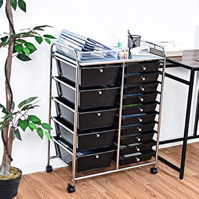 Costwayus Plastic Boxes Costway 15 Drawer Rolling Organizer Cart Utility Storage Tools Scrapbook Paper Multi Use Black Amazon Sg Home Improvement