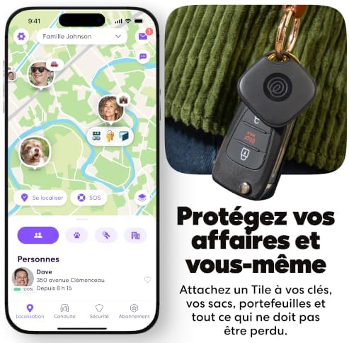 Tile - Tracker Bluetooth, détecteur de clés et localisateur d'objets pour clés, Sacs & Autres. Détecteur de téléphone. Compatible avec iOS & Android. Lot de 1 (Noir)