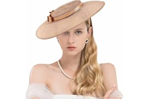 HIMESPORT Vintage Fascinators Pillbox Hat for Women Straw Fedora Wide Brim Ladies Church Sinamay Derby Hats
