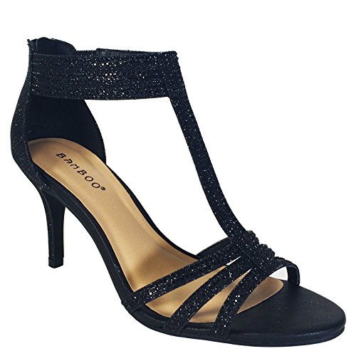 BAMBOO Women's Mid Heel TStrap Dress Heel Sandal