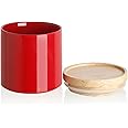 Sweejar Kitchen Canisters Ceramic Food Storage Jar, Stackable Containers with Airtight Seal Wooden Lid for Serving Coffee Bean, Flour, Tea, Spice and More - 39 Fl Oz (Red)