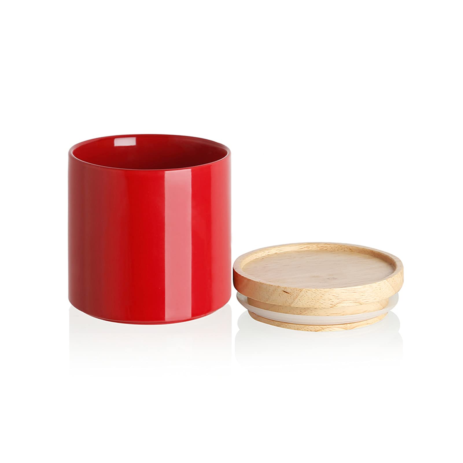 Photo 1 of Sweejar Kitchen Canisters Ceramic Food Storage Jar, Stackable Containers with Airtight Seal Wooden Lid for Serving Coffee Bean, Flour, Tea, Spice and More - 39 Fl Oz (Red)