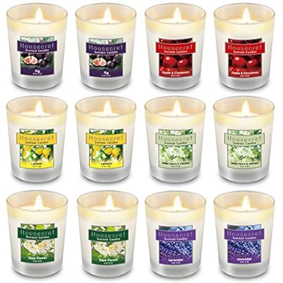 Housecret Pack of 12 Strong Scented Candles Gift Set with 6 Fragrances for Home and Women, Aromatherapy Soy Wax Glass… 51twdYVJymL