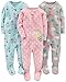 Simple Joys by Carter's Toddler Girls' 3-Pack Snug-Fit Footed Cotton Pajamas, Ballerina/Moon/Bee, 4T