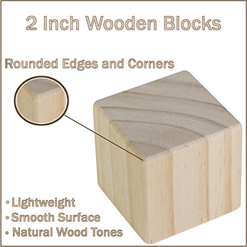 Set of 15 Large Wooden Blocks - 2 Inch Natural Wood Square Cubes - with Sanded Smooth Surface for Photo Blocks, Crafts, Art Supplies, Puzzle Projects and More - Great Toys for Kids & Child