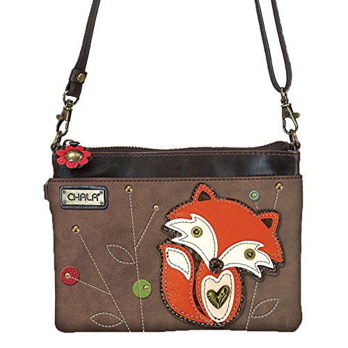 Chala Mini Crossbody Handbag, Multi Zipper, Pu Leather, Small Shoulder Purse Adjustable Strap - Fox - Brown