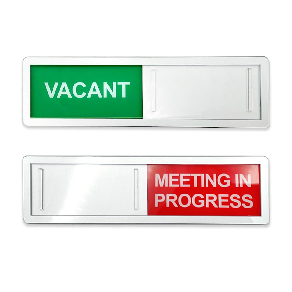 LICQIC Privacy Sign, VACANT/MEETING IN PROGRESS - Sliding Door Sign with Fast Switching Raised Buttons, for Home Office Restroom Conference, Silver