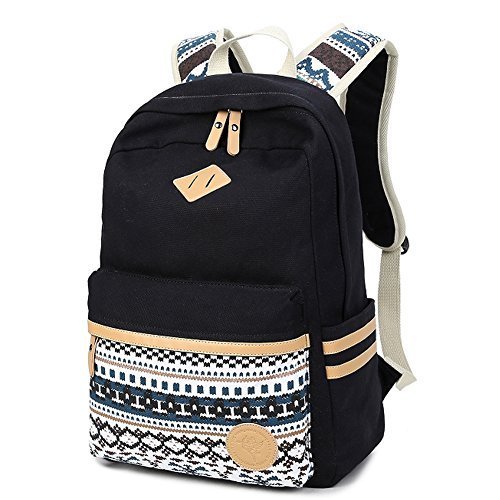 Fresion Unisex Canvas Student Backpack Lightweight Simple Casual Daypack Multi compartment Rucksack for School College Hiking Gyming Travel Weekend (Black)