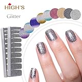 HIGH'S EXTRE ADHESION 20pcs Nail Art Transfer Decals Sticker Glitter Series The Cocktail Collection Manicure DIY Nail Polish Strips Wraps for Wedding,Party,Shopping,Travelling (Midnight)